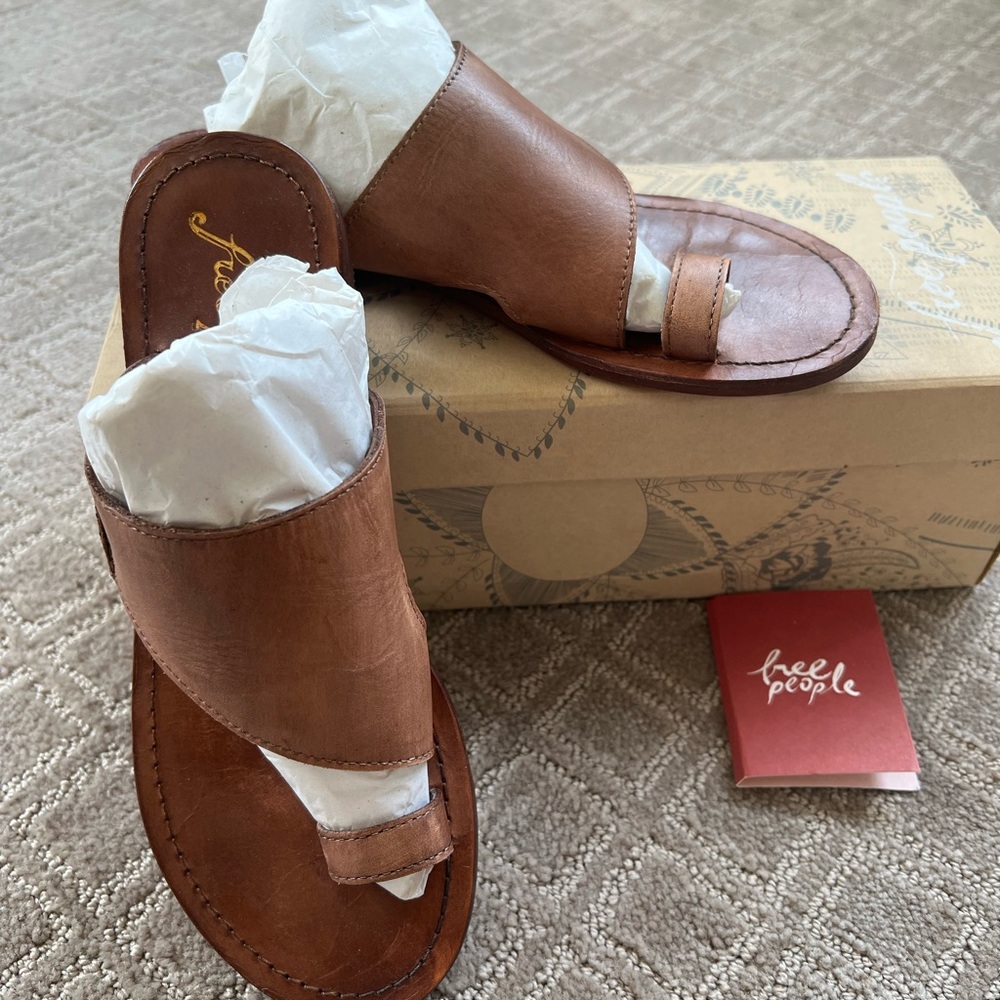 Free People Sant Antoni 36 Tan Leather Slide Sandals